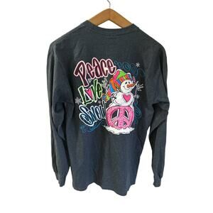 Sweet Thing Apparel Peace Love Snow Long Sleeve Medium TShirt Winter Christmas